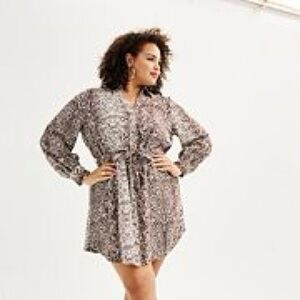 INTEMPO Belted Tunic Dress Snake Print 1X NWT
